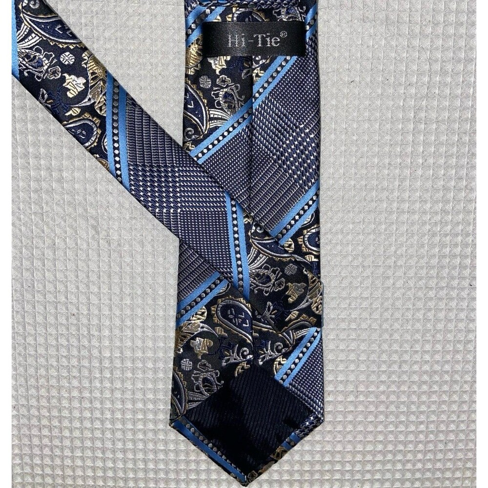 Hi-Tie Men’s Silk Tie Paisley Diagonal Stripe Necktie Blue Career